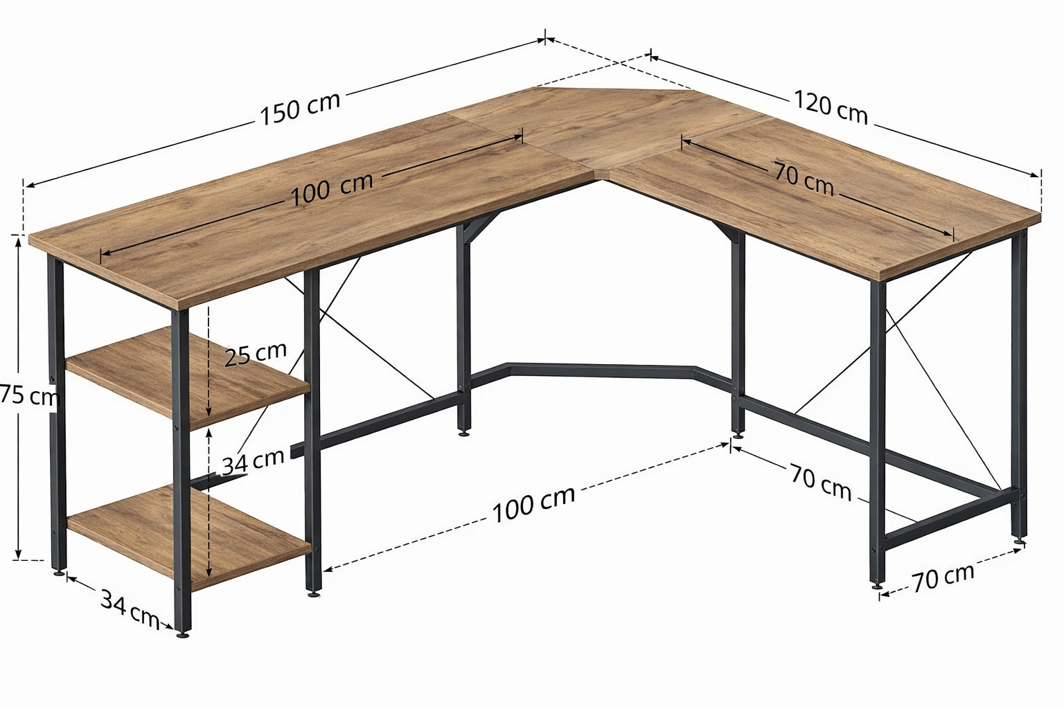 Kompiuterinis stalas su lentynomis