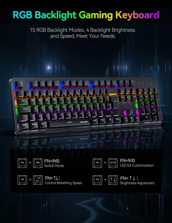 TECKNET RGB gaming klaviatūra