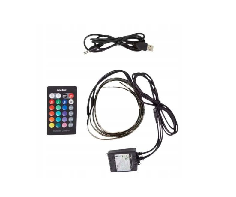 NOR-TEC USB RGB LED Juosta 2×50 cm su Nuotolinio Valdymo Pultu – Dekoratyvinis TV ir Stalo Apšvietimas