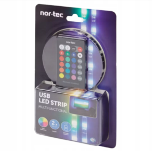 NOR-TEC USB RGB LED Juosta 2×50 cm su Nuotolinio Valdymo Pultu – Dekoratyvinis TV ir Stalo Apšvietimas