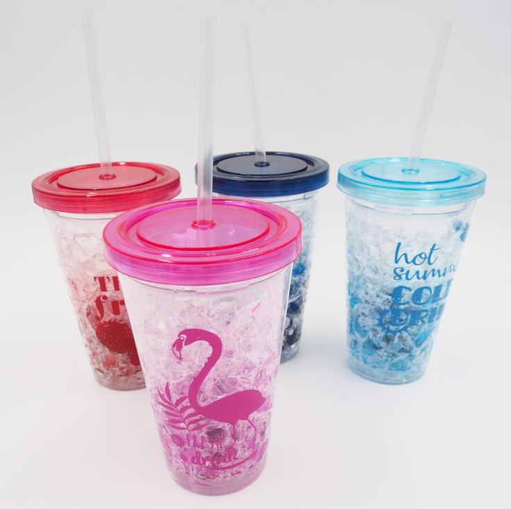 Šaldantis puodelis su šiaudeliu 400 ml – daugkartinis gėrimų puodelis