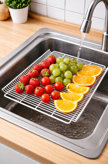 Universalios virtuvės grotelės vaisiams, indams ir maisto džiovinimui