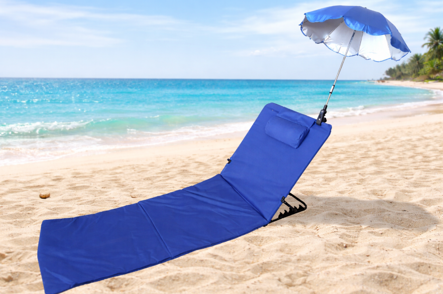 Sulankstomas paplūdimio gultas su skėčiu - 60×200 cm