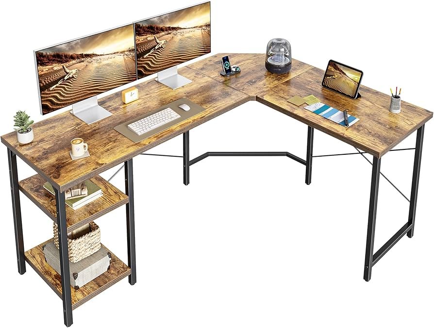 Kompiuterinis stalas su lentynomis